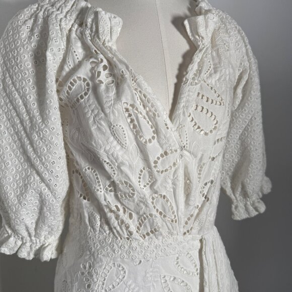 Saloni Olivia Cotton Midi Dress White Eyelet Lace  Embroidered  US 8 - Picture 3 of 14